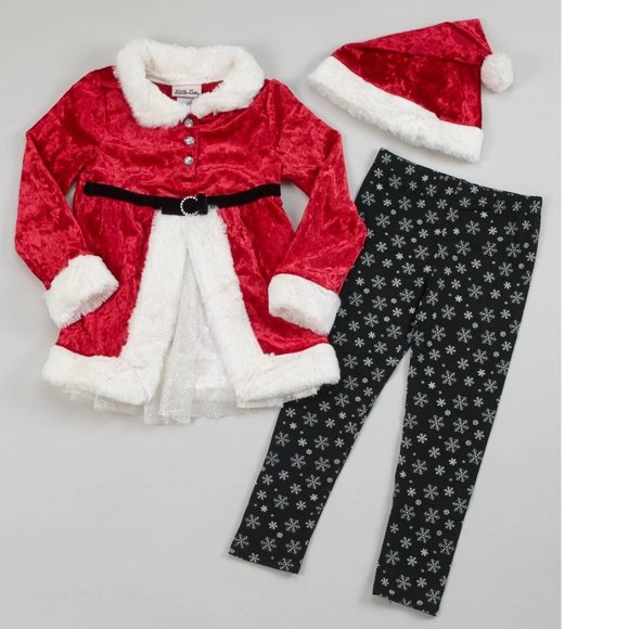 Little Lass Girls Santa Claus Tunic, Hat & Leggings Set Size 4 5 6 Christmas NWT